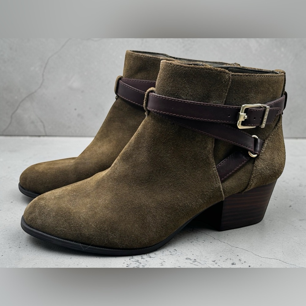 Alex Marie Boots Womens 7.5 M Ankle Booties Heels Green Suede Leather Zipper